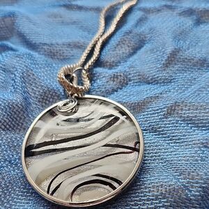 Chic Silver and Black Swirl Pendant Necklace